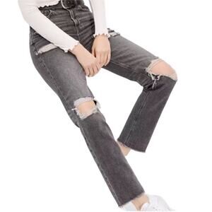 American Eagle High Rise Jeans Distressed Gray Mom Jeans Size 0